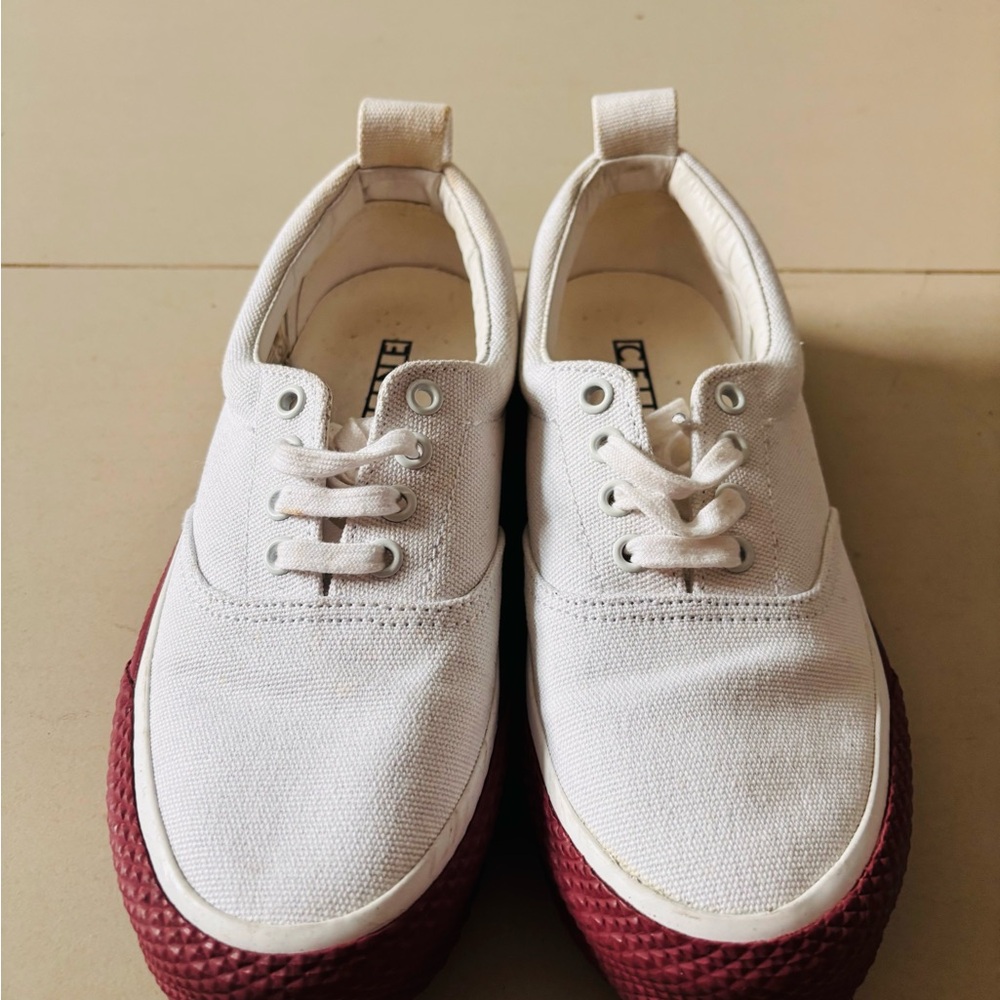 Céline White Canvas Sneakers with Red Soles